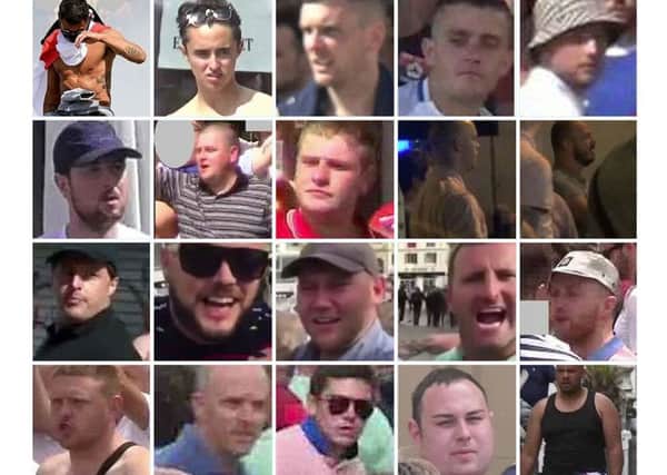 The first 20 England football fans suspected of being involved in violence in Marseille, ahead of England's Euro 2016 game against Russia.