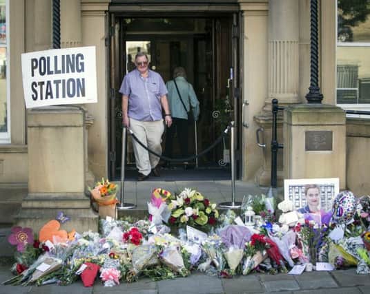 A polling station being used in the EU referendum at Batley Town Hall in the constituency Labour MP Jo Cox. Mrs Cox, 41, died after being shot and stabbed in the street outside her constituency surgery in Birstall, near Leeds.