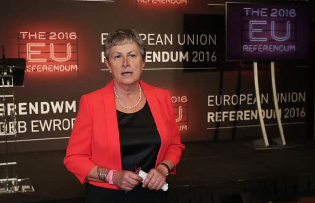 Gisela Stuart speaks to the press ahead of the announcement of the national result of the EU Referendum at Manchester Town Hall. Picture: Peter Byrne/PA Wire