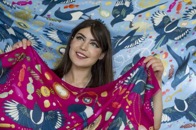 Artist Karen Mabon, with her scarves.
Picture: James Hardisty.