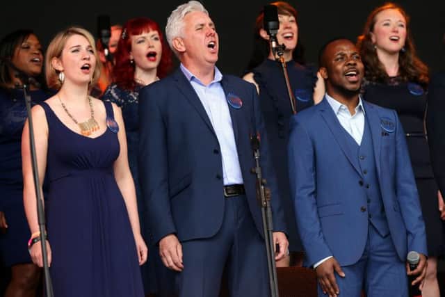 The Lewisham and Greenwich NHS Choir performing on The Pyramid Stage at Glastonbury Festival. Picture: Yui Mok/PA Wire