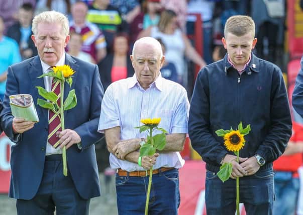 Pictured middle Bernard Kenny, the man who tried to save Jo Cox , has been made guest of honour by the Batley Bulldogs rugby league team at their derby match against Dewsbury Rams today.
