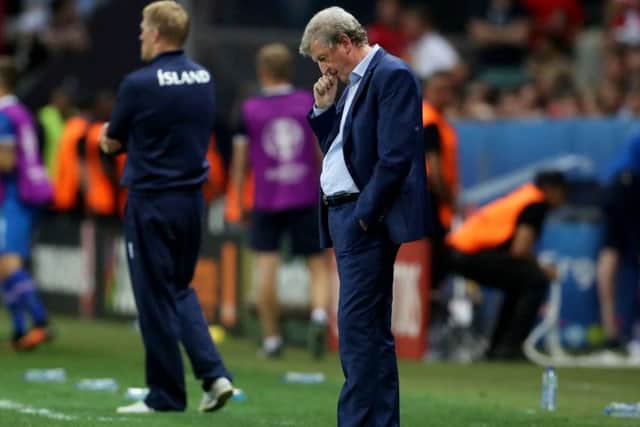 England manager Roy Hodgson looks dejected on the touchline during his side's 2-1 defeat to Iceland in Nice. Picture: PA.