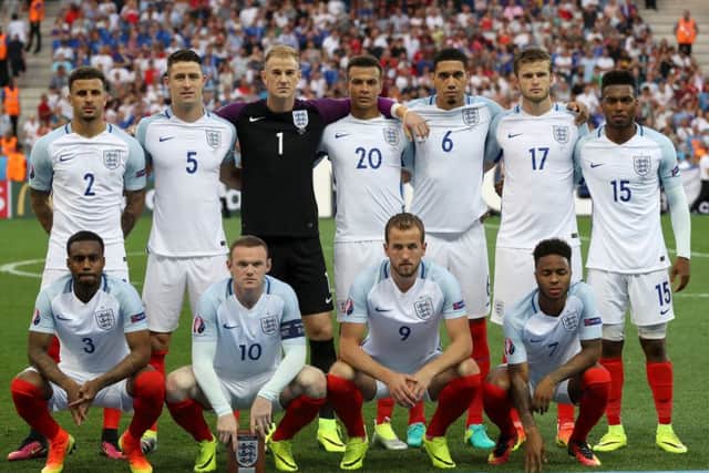 THE LINE-UP: England's Kyle Walker, Gary Cahill, Joe Hart, Dele Alli, Chris Smalling, Eric Dier and Daniel Sturridge. (Front row, L-R) Danny Rose, Wayne Rooney, Harry Kane and Raheem Sterling. Picture: PA.