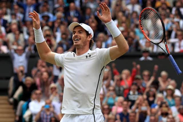 Andy Murray drops his racket after the final point in his victory over Milos Raonic (Picture: Adam Davy/PA Wire).