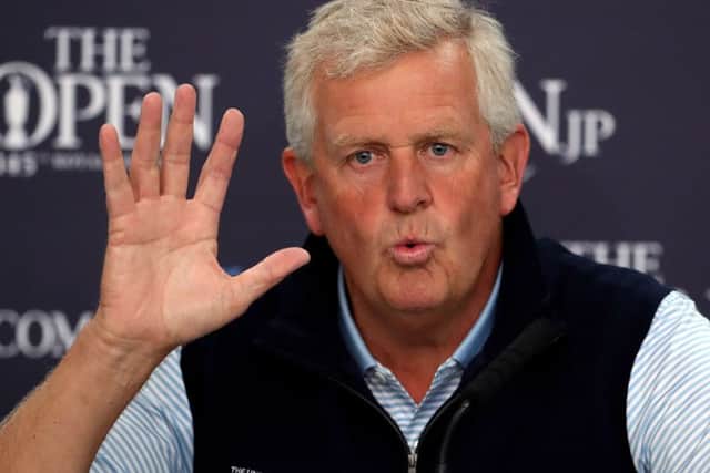 Hands up if you want to go off first: Colin Montgomerie, who will hit the first shot in the 145th Open championshiop, talks to the media during Monday's practice day at Royal Troon (Picture: Peter Byrne/PA Wire).