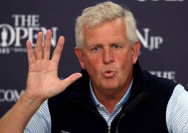 Hands up if you want to go off first: Colin Montgomerie, who will hit the first shot in the 145th Open championshiop, talks to the media during Monday's practice day at Royal Troon (Picture: Peter Byrne/PA Wire).