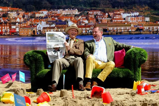 Geoffrey Boycott and Sir Gary Verity share a joke on the Welcome to Yorkshire Stand. Picture by Simon Hulme