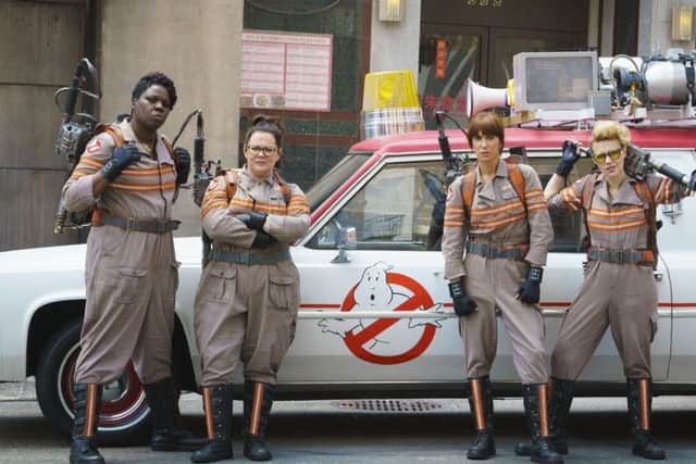 Abby (Melissa McCarthy), Erin (Kristen Wiig), Holtzmann (Kate McKinnon) and Patty (Leslie Jones) in Ghostbusters.