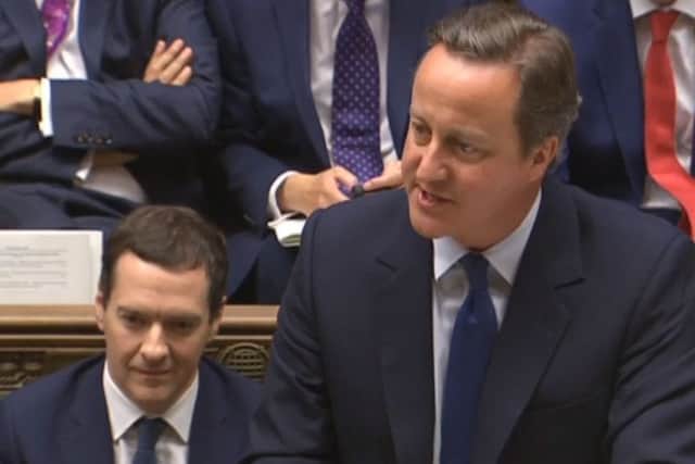 Prime Minister David Cameron speaks during his last Prime Minister's Questions, flanked by George Osborne. Picture PA Wire.