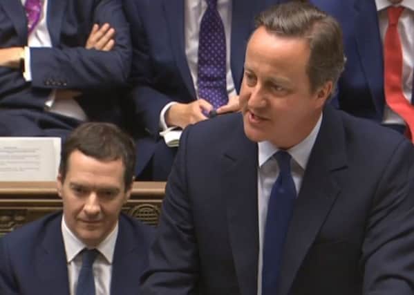 Prime Minister David Cameron speaks during his last Prime Minister's Questions, flanked by George Osborne. Picture PA Wire.