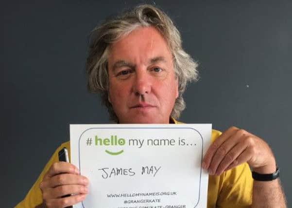 James May holding up his #hellomynameis sign.