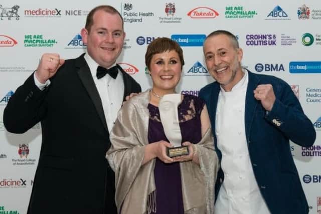 Dr Kate Granger with her husband Chris Pointon and chef Michel Roux Jr at the BMJ Awards.