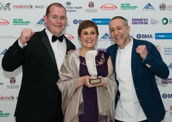 Dr Kate Granger with her husband Chris Pointon and chef Michel Roux Jr at the BMJ Awards.