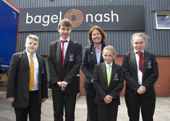 VISIT: The Co-operative Academy of Leeds pupils with Magic Breakfast founder Carmel McConnell.
