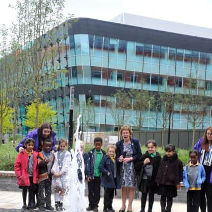 Leader of Leeds City Council, councillor Judith Blake, with youngsters from Carr Manor Primary School.