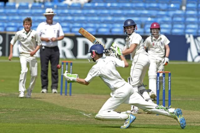 Close call: Harrogate wicketkeeper Matt Roberts just misses a catch behind in the final against Ilkley. Picture: Bruce Rollinson