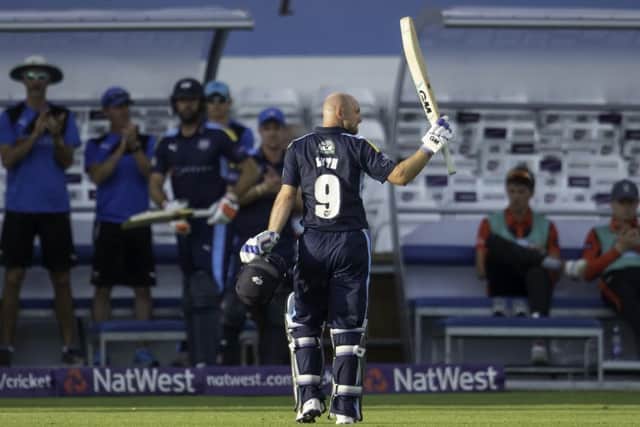 HERO OF THE HOUR: Yorkshire Vikings' Adam Lyth thanks the crowd after he was out for 87. Picture: Allan McKenzie/SWpix.com.