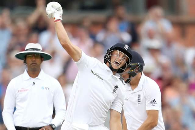 England's Joe Root celebrates making his century against Pakistan (Picture: Martin Rickett/PA Wire).