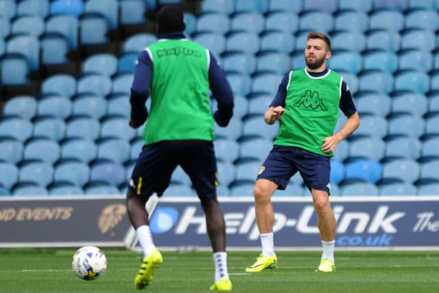 Stuart Dallas in training at Elland Road.