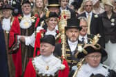 A town crier and a parade of Lord Mayors, Mayors and other Civic Heads from across Yorkshire make their way through Halifax during the Yorkshire Day Celebrations.