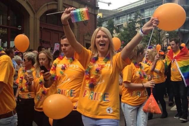 Jemma Kameen leading Sainsbury's colleagues at Leeds Pride last year.