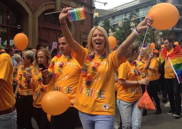 Jemma Kameen leading Sainsbury's colleagues at Leeds Pride last year.