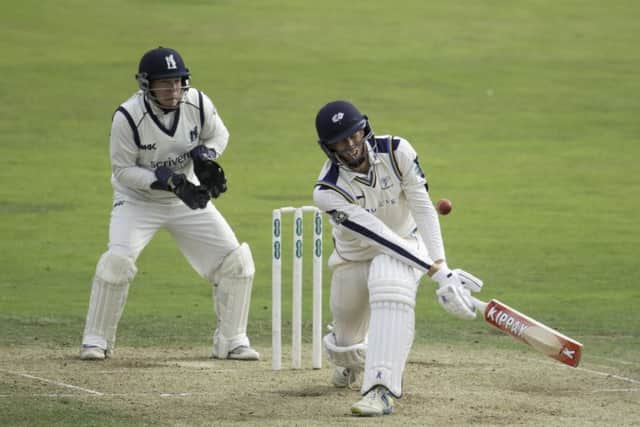 Yorkshires Steven Patterson fails to connect but he made a valuable 35 not out against Warwickshire at Headingley (Picture: Allan McKenzie/SWpix.com).