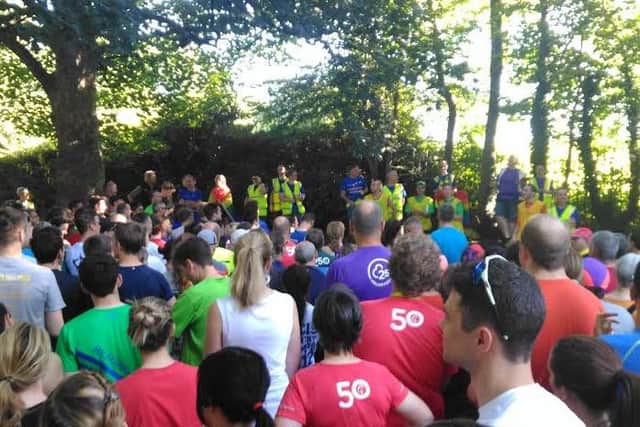 Crowds prepare to start the Woodhouse Moor parkrun on Saturday.