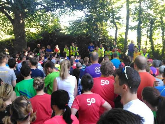 Crowds prepare to start the Woodhouse Moor parkrun on Saturday.