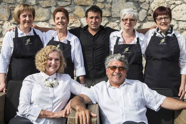 Alana and Joe Mazza at the Casale San Pietro with their Italian staff team. Pictures by John Williamson.