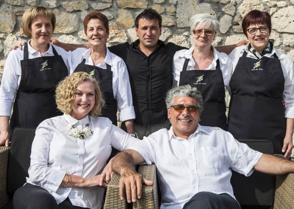 Alana and Joe Mazza at the Casale San Pietro with their Italian staff team. Pictures by John Williamson.