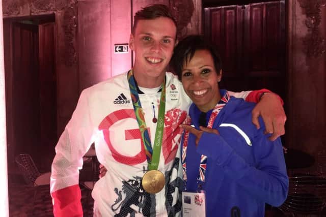 Olympic gold superstars Joe Clarke and his inspiration Dame Kelly Holmes in Rio. Photo: Graham Walker.