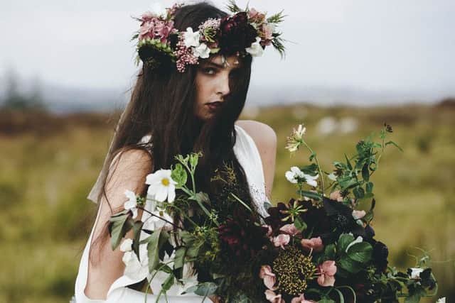 The Zena, with long split sleeves, backless, £990, by Rolling in Roses. Picture by James Melia on www.meliamelia.com.