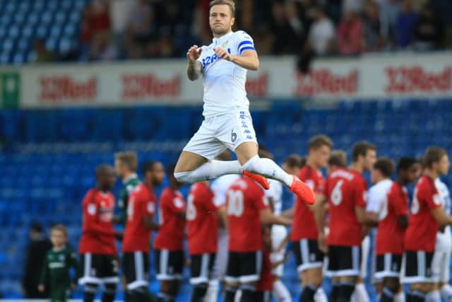 Leeds United captain Liam Cooper prepares for kick-off against Fulham.