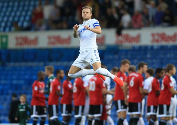 Leeds United captain Liam Cooper prepares for kick-off against Fulham.