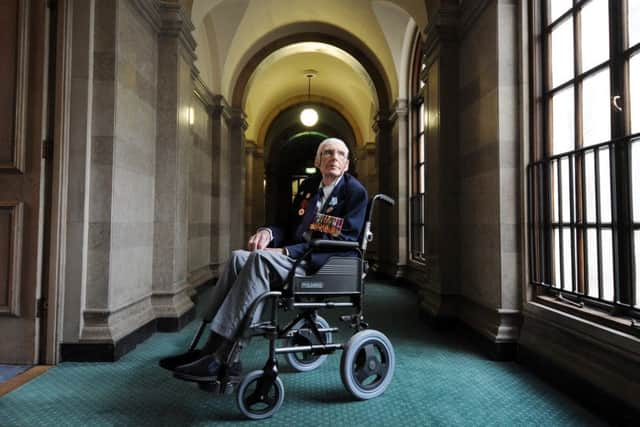 War veteran Fred Jackson is presented with his war medals,  at the Leeds Civic Hall....18th August 2016 ..Picture by Simon Hulme