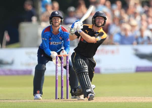 Yorkshire's Adam Lyth hits a boundary during his innings against Kent in the Royal London One-Day Cup.