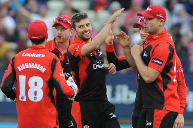 Durham Jets' Mark Wood (centre) celebrates after bowling Yorkshire Vikings' Tim Bresnan during the NatWest T20 Blast Finals Day at Edgbaston, Birmingham. (Picture: Rui Vieira/PA Wire)
