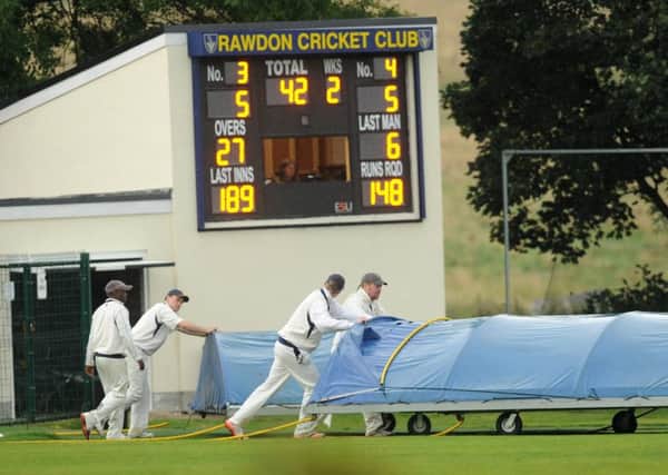 The covers came on for the abandoned Aire-Wharfe clash between Rawdon and North Leeds - a familiar sight last Saturday. PIC: Steve Riding