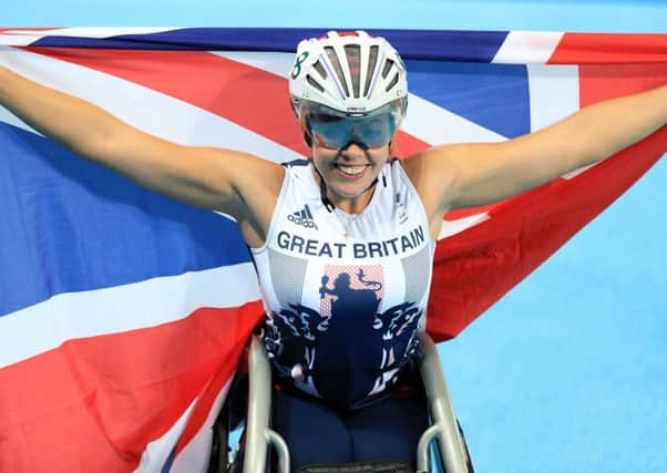 Paralympic champion Hannah Cockroft MBE celebrates her win in the T43 100m at Rio. Picture: Adam Davy/PA Wire.