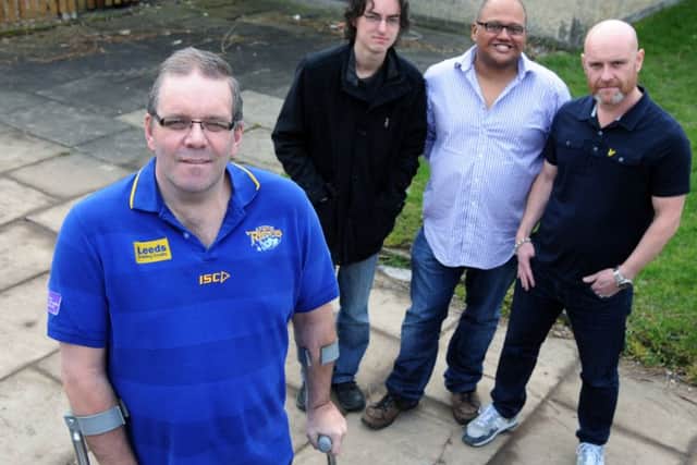 Mark Wilson pictured with comedians Peter Brush, Jonathan Mayor and Eddy Brimson ahead of his first fundraising event in early 2015. Picture by Jonathan Gawthorpe.