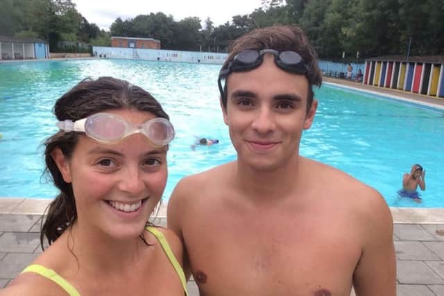 Theo Moss with her boyfriend Alex.