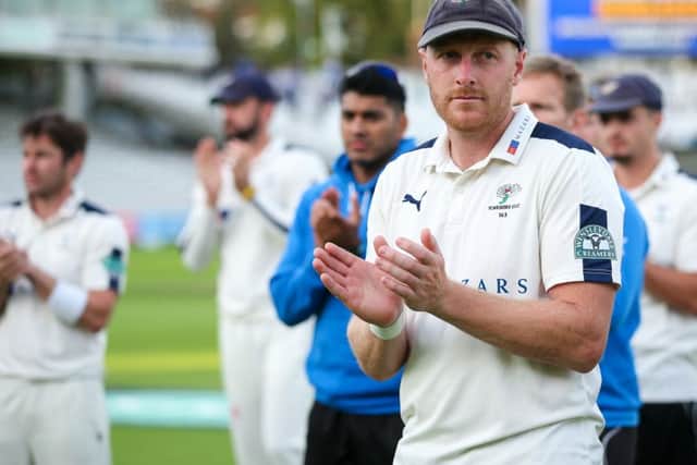 Yorkshire captain Andrew Gale leads the applause for Middlesex after the home side won at Lords to claim the County Championship Division One title at the expense of both Yorkshire  and Somerset (Picture: Alex Whitehead/SWpix.com).