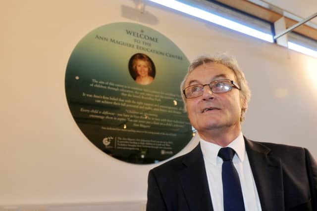 23 September 2016.......   Don Maguire at the the education centre renamed in memory of his wife,  murdered Leeds school teacher Ann Maguire at The Mansion at Roundhay Park, Leeds.
 Picture Tony Johnson.