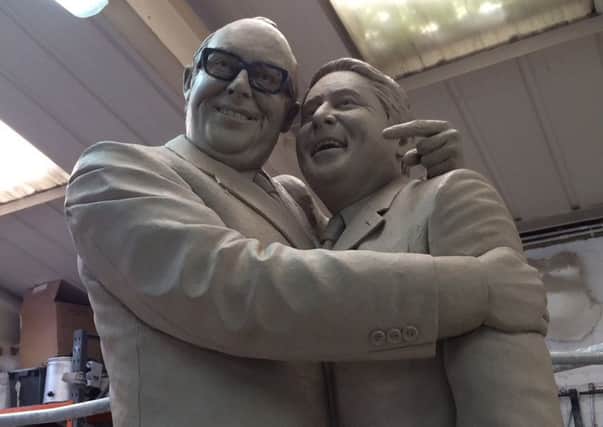 Graham Ibbeson's statue of Morecambe and Wise, commissioned to mark the 75th anniversary of their first appearing on stage together in 1941.
