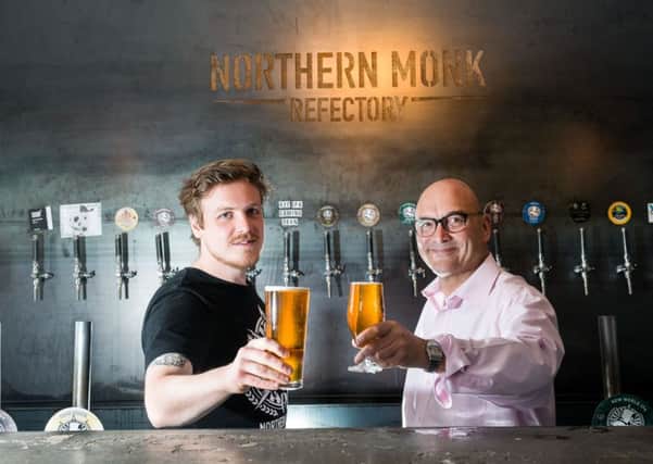 Gregg Wallace shares a pint with Northern Monk Brewery founder Russell Bisset in Leeds, while launching the Leeds Food Month