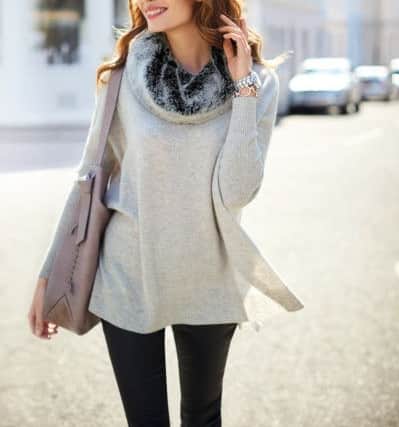 Iced grey cashmere poncho with faux fur collar, Â£229, by Pure Collection at www.purecollection.com.