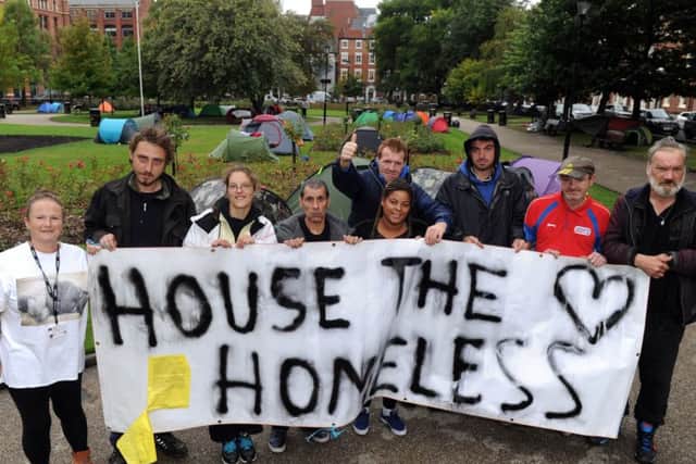 A camp for the homeless was set up in Park Square last Monday night.