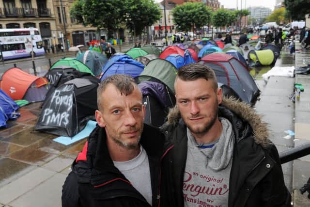 Garry Mackintosh and Haydn Jessop at the first Tent City site in Victoria Gardens.